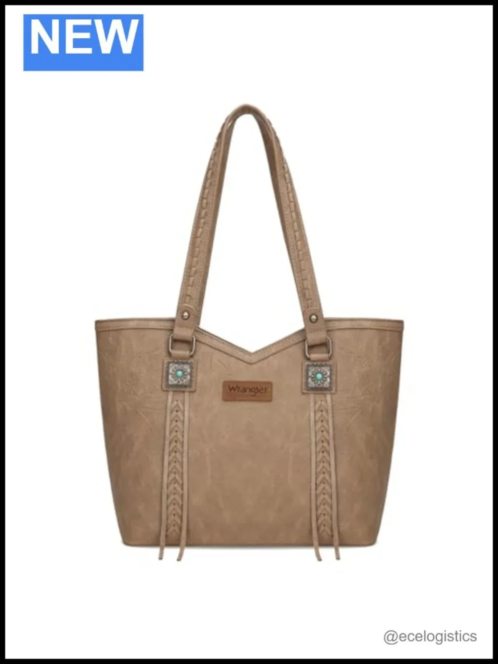 Vegan Leather Tote Bag with Metal Turquoise Accents Top Handle Shoulder Bag